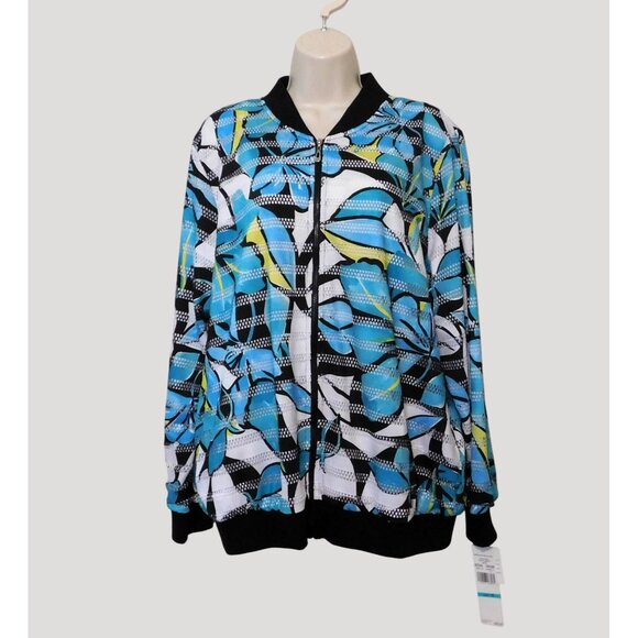 Alfred Dunner Play Date Jacket Womens Size 16 Multicolor Floral Zips Lightweight - Picture 3 of 8